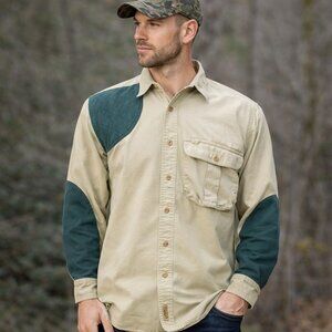 Wrangler Mens Rugged Wear Shooting Shirt Heavy Cotton Tan Green Size 15-15.5 | M
